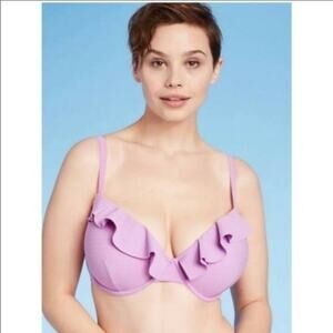 Shade & Shore Lavender Scalloped Ruffle Swim Bikini Top Women's Size 32B